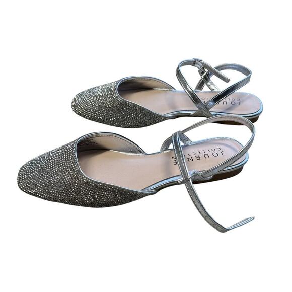 Journee Collection Nysha Square Toe Rhinestone Crystal Flats Size 6.5 Like New - Picture 5 of 16